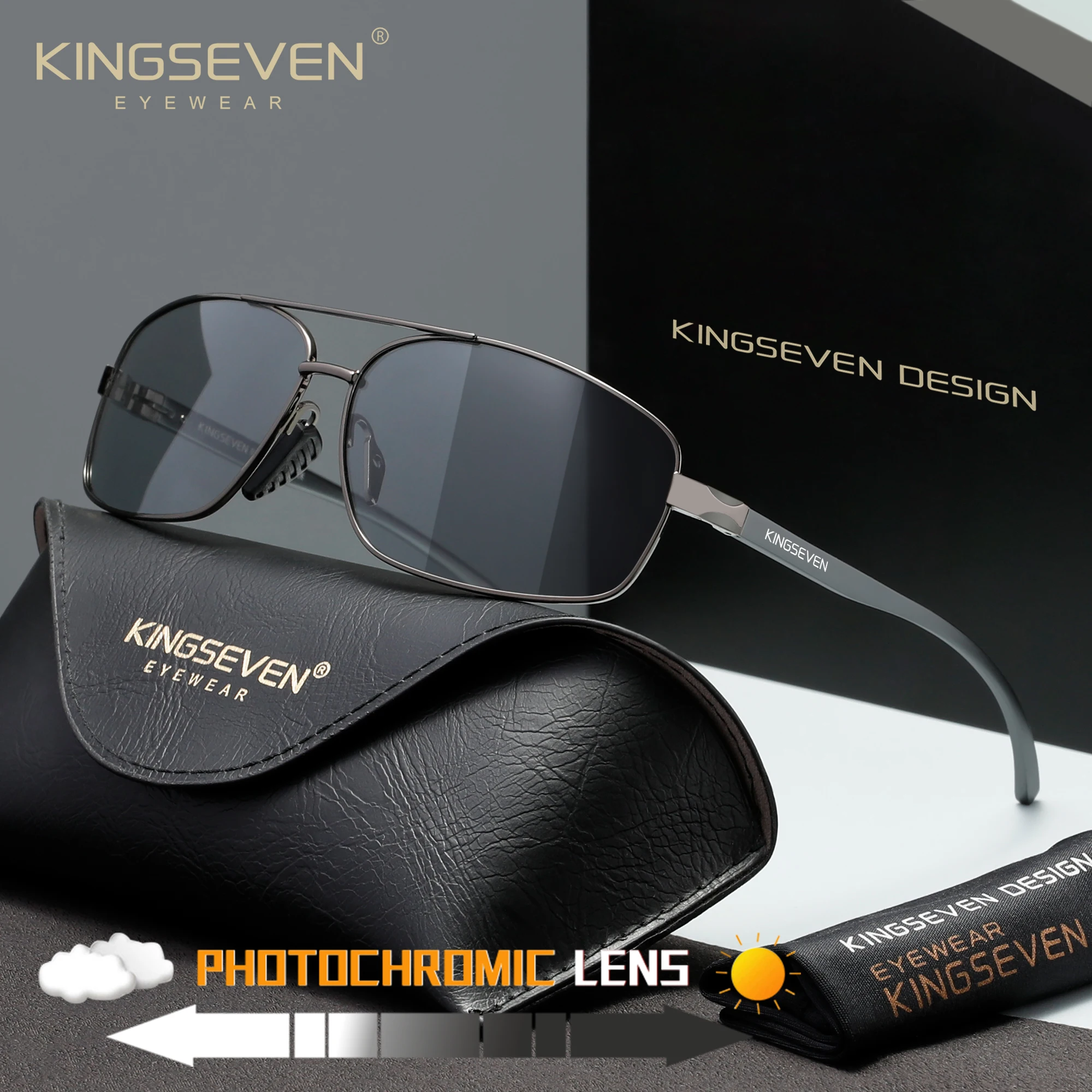 KINGSEVEN Photochrome Sonnenbrille für Herren und Damen, Chamäleon-Polarisierte Sonnenbrille, Blendschutz-Fahrbrille, UV400