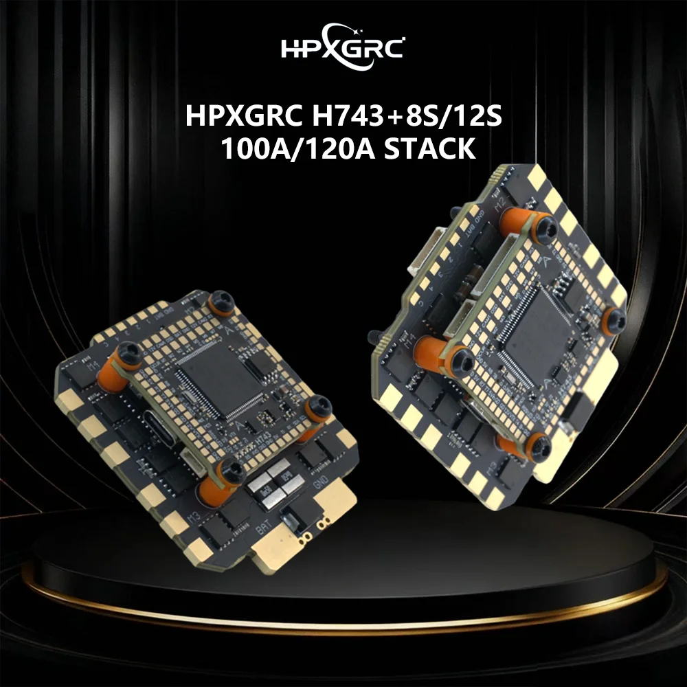 

HPXGRC H743 Stack H743 Flight Controller Dual ICM42688P with 100A/120A ESC 3-12S LIPO 30.5x30.5mm for FPV Racing Drone RC Parts
