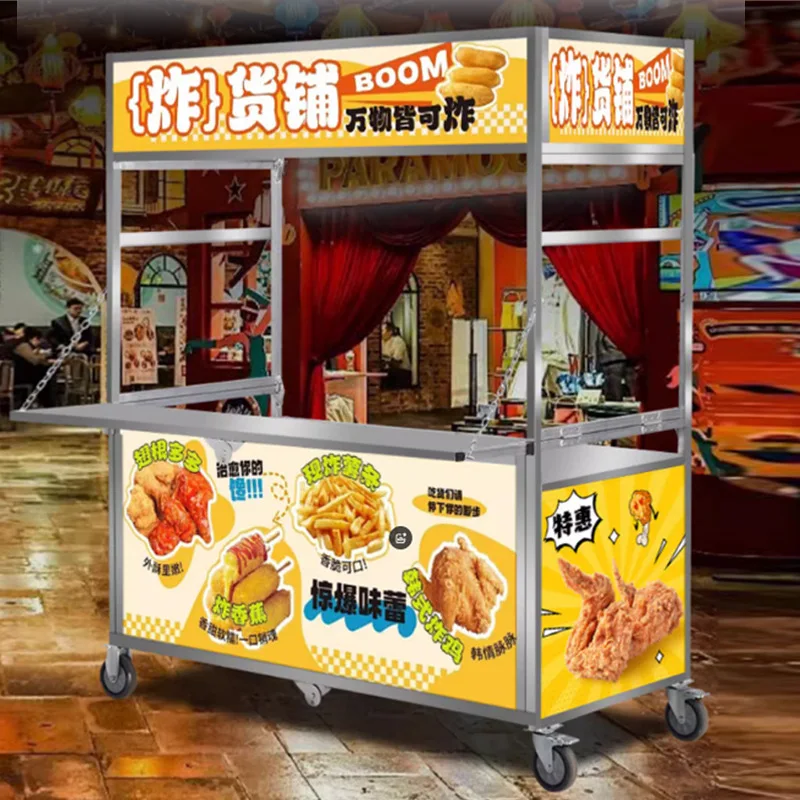 Folding stall new street stall night market mobile hand push shelf wholesale hot halogen mobile snack dining car image 2