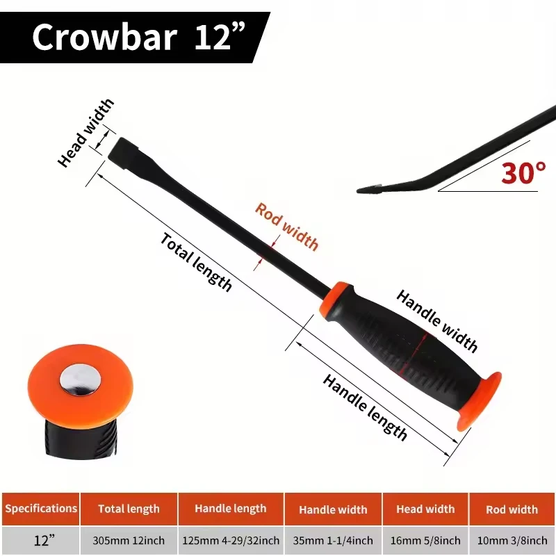 Heavy Duty Pry Bar For Lifting And Prying Industrial Grade Thicken Crowbar with Angled Tip Protective Hammer Strike Cap Handle