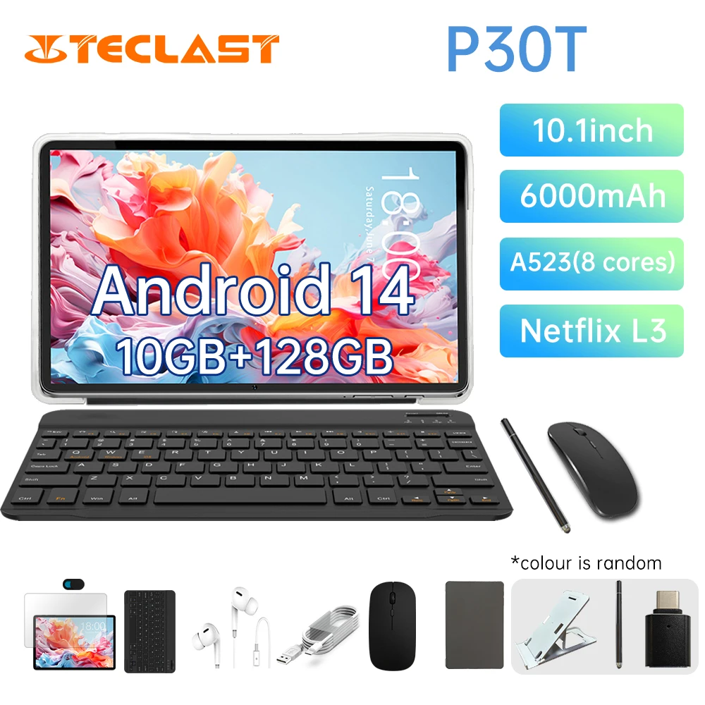 Планшет Teclast P30T 2024 (allwinner A523 8-ядерный 1,8 ГГц/10 ГБ (4 Гб + 6 ГБ) ОЗУ/128 Гб ПЗУ/WIFI6/6000 мАч клавиатура, комплект аксессуаров