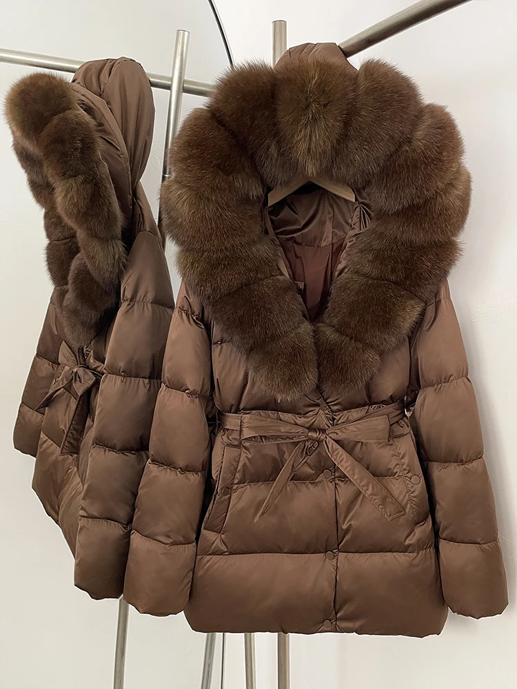 OFTBUY Winter 90% Duck Down Jacket Women Luxury Large Natural Silver Fox Fur Hooded Thick Warm Female Parkas Waterproof