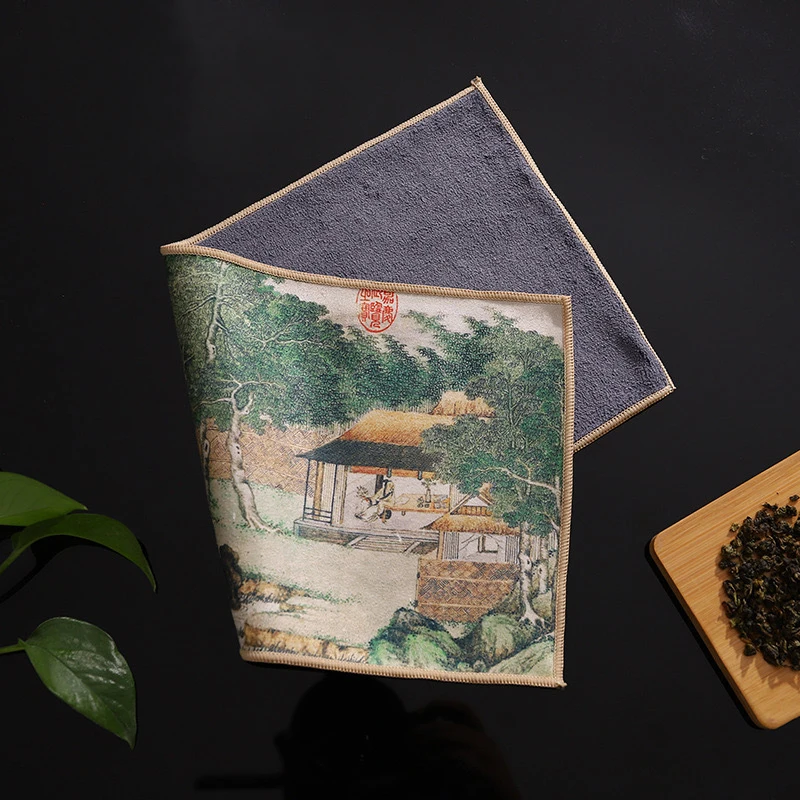 Double-sided Composite Suede Chinese Style Ancient Painting Thickened Absorbent High-grade Tea Towel Tea Ceremony Accessories