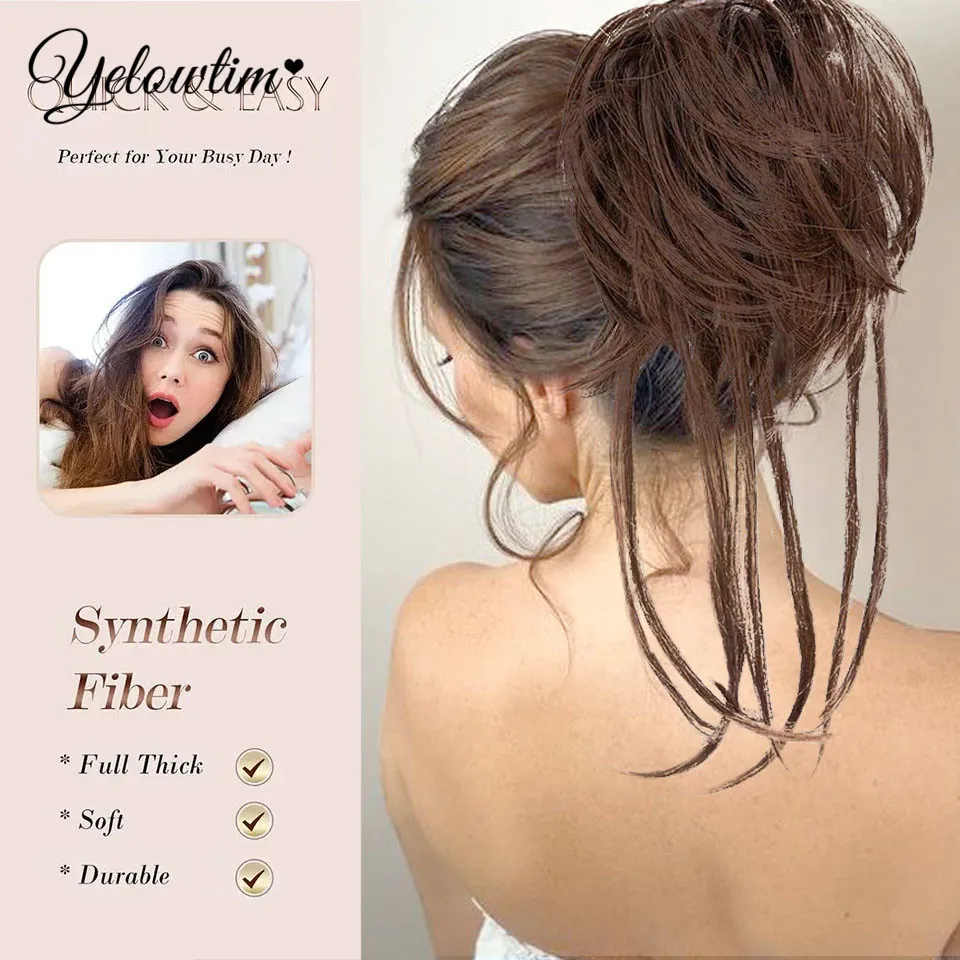 Messy Bun Hair Claw Clip in Hair Buns Hair Piece for Women Straight Short High Ponytail Extension Tousled Updo For Girls