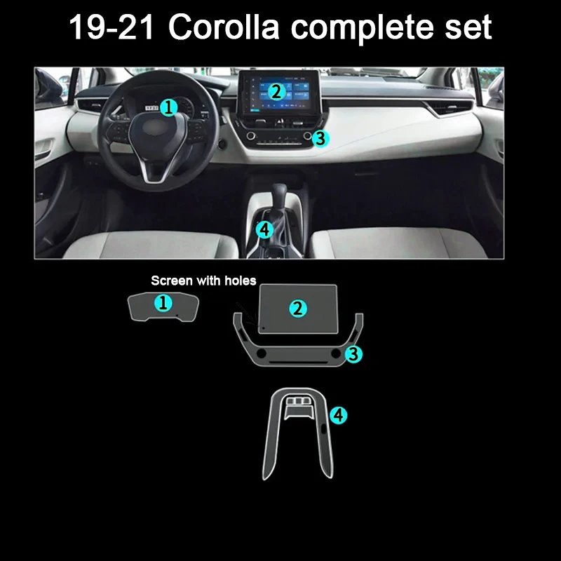 Car Interior Sticker Center Console Gear Air Navigation Speed Instrument Panel Tpu Transparent Film for Toyota Corolla 2019-2022