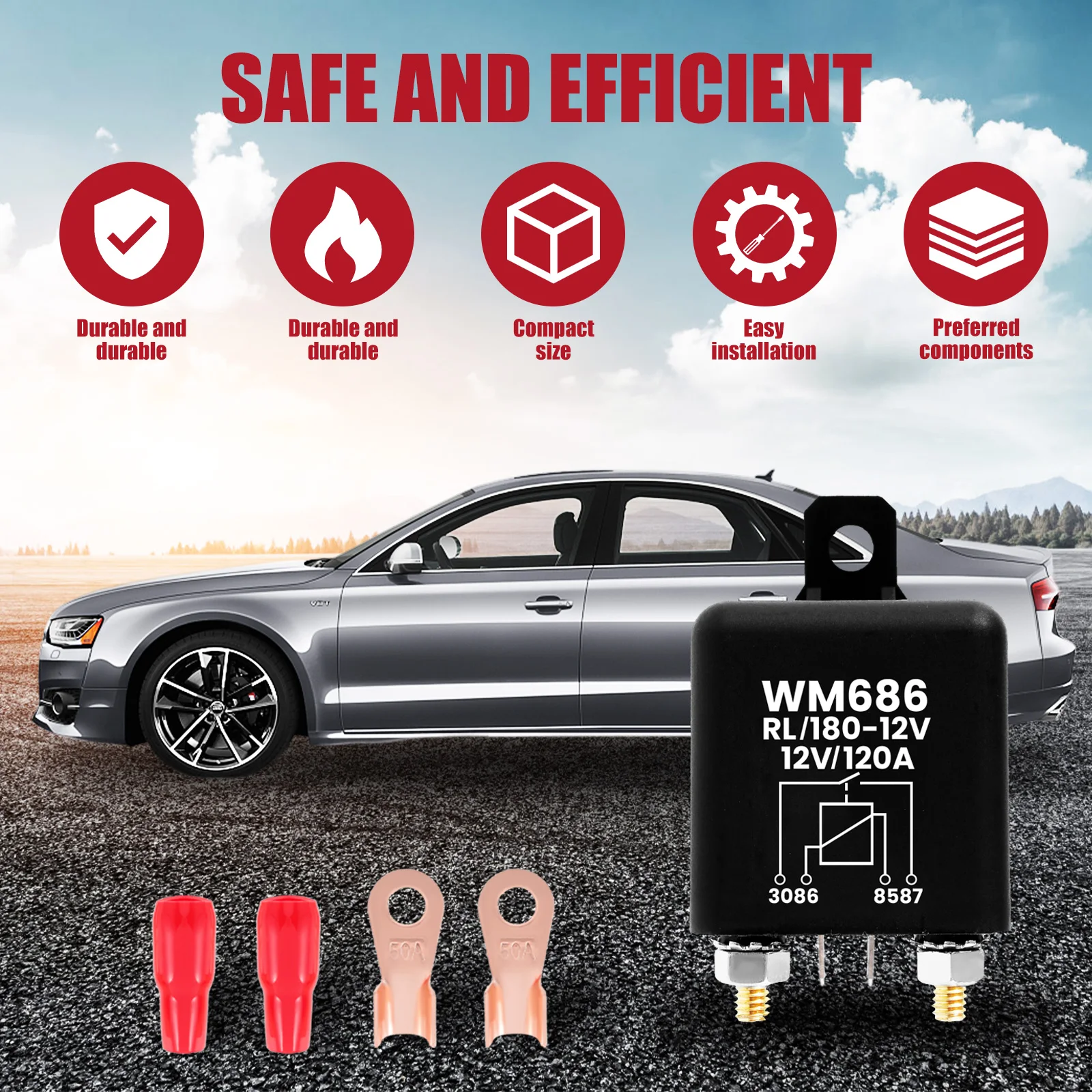 Relay Switch 4 Pin 12V 120A High Current Starter Relay High Power On/Off Conductivity Continuous Duty Relay Car Accessories