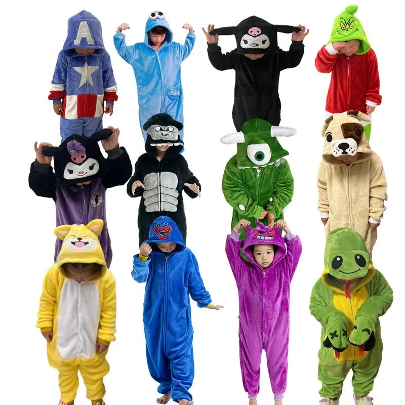 Новинка 2025 года, кигуруми с героями мультфильмов для детей, комбинезоны с животными, детские пижамы, костюмы для косплея на Хэллоуин ★ ★ ★