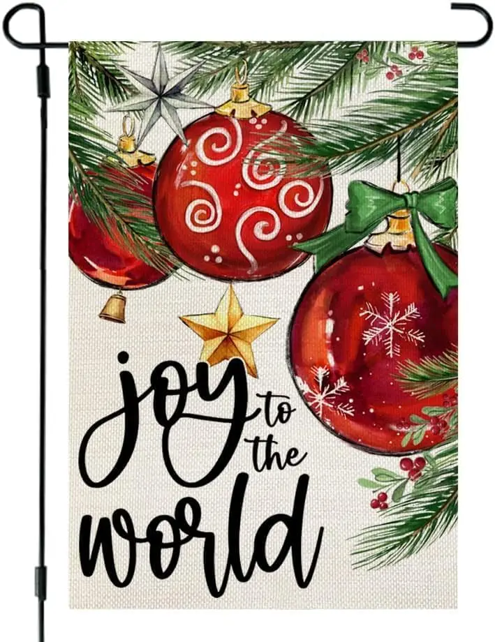 Joy to the World Christmas Garden Flag 12x18 inch, Home Outdoor Patio Red Lantern Pine Christmas Garden Flag Decoration -B