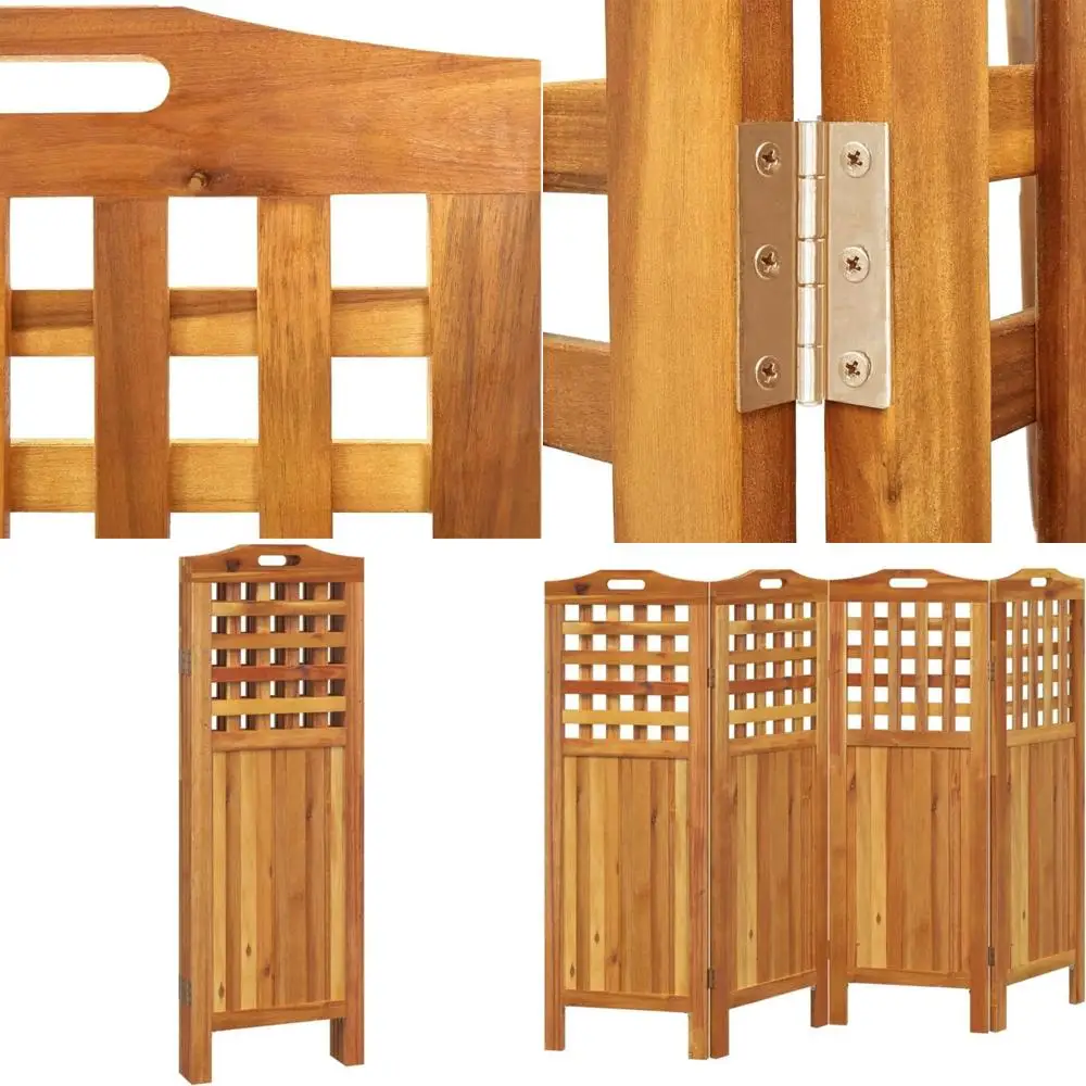

Solid Acacia Wood 4-Panel Divider, 63.8H x 0.8W x 45.3L