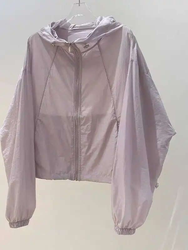Women's Breathable Lightweight Open Cardigan Sun Protection Coat Summer Hat Included Fashionable Thin Size Small Design