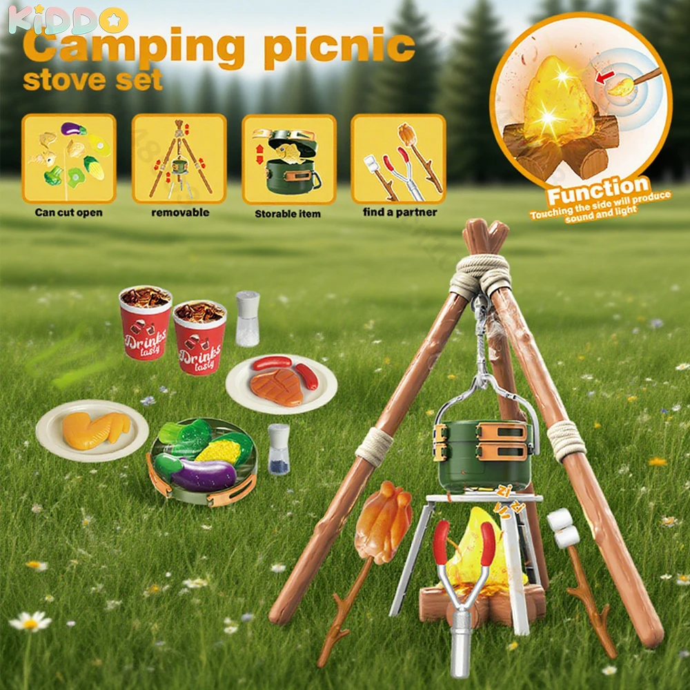 

Kids Camping Set Toddler Toys for Boys with Campfire Camping Toys for Kids Outdoor Pretend Play Sound Light Models Christmas