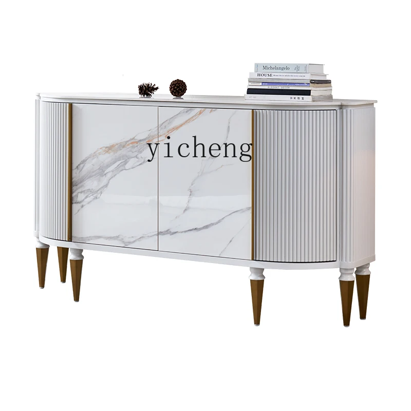 

TQH Modern Light Luxury Solid Wood Living Room Dining Room Side Cabinet Simple White Slate Locker at the entrance