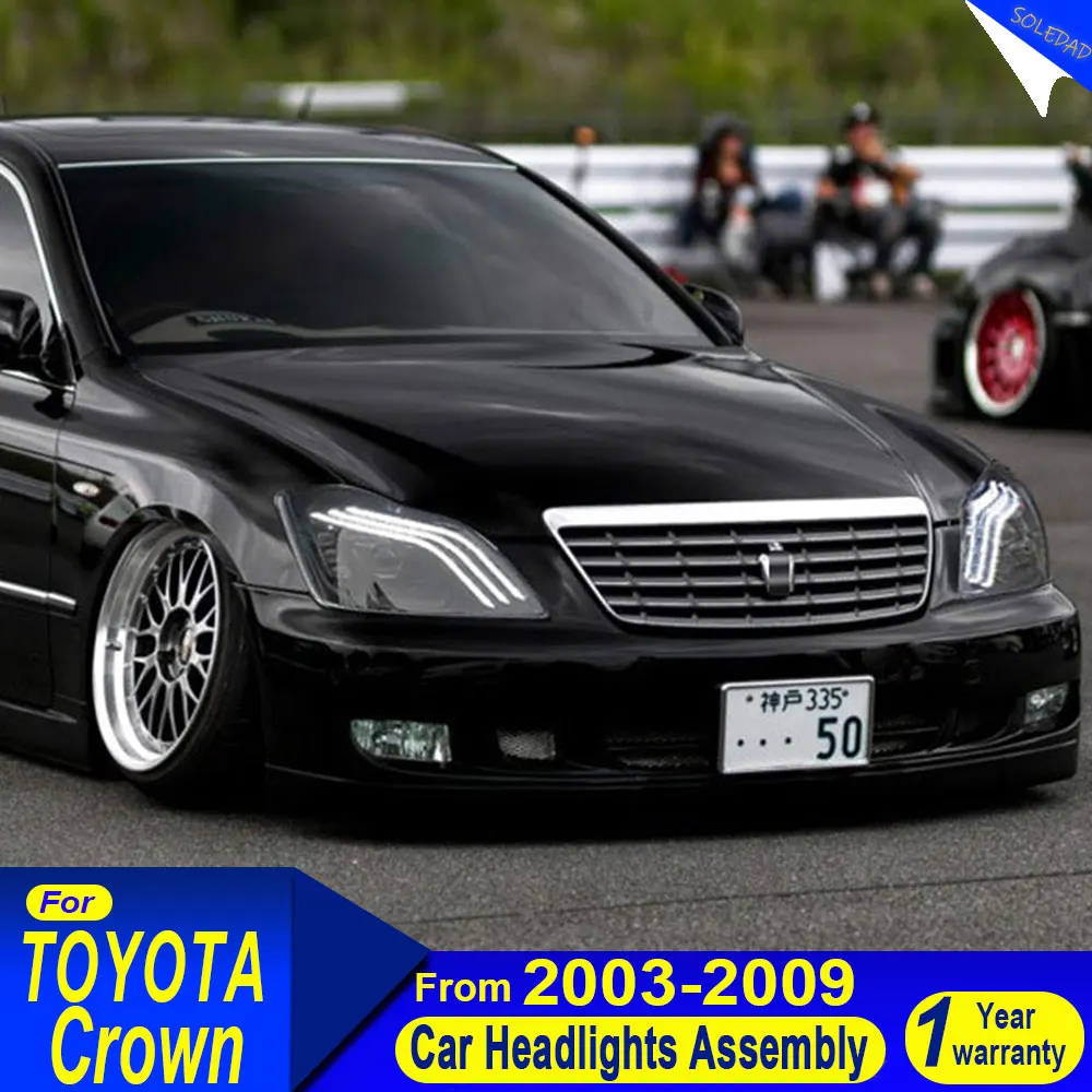 

Автомобильные фары для Toyota Crown 2003-2009, фары в сборе, модифицированные светодиодные дневные ходовые огни Crown 12 поколения