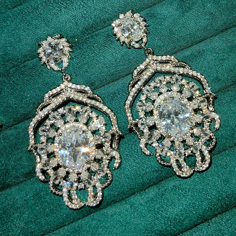 cubic zirconia Chandelier Earrings for women vintage Statement dangle Earrings blue green white opulent Jewelry for Party