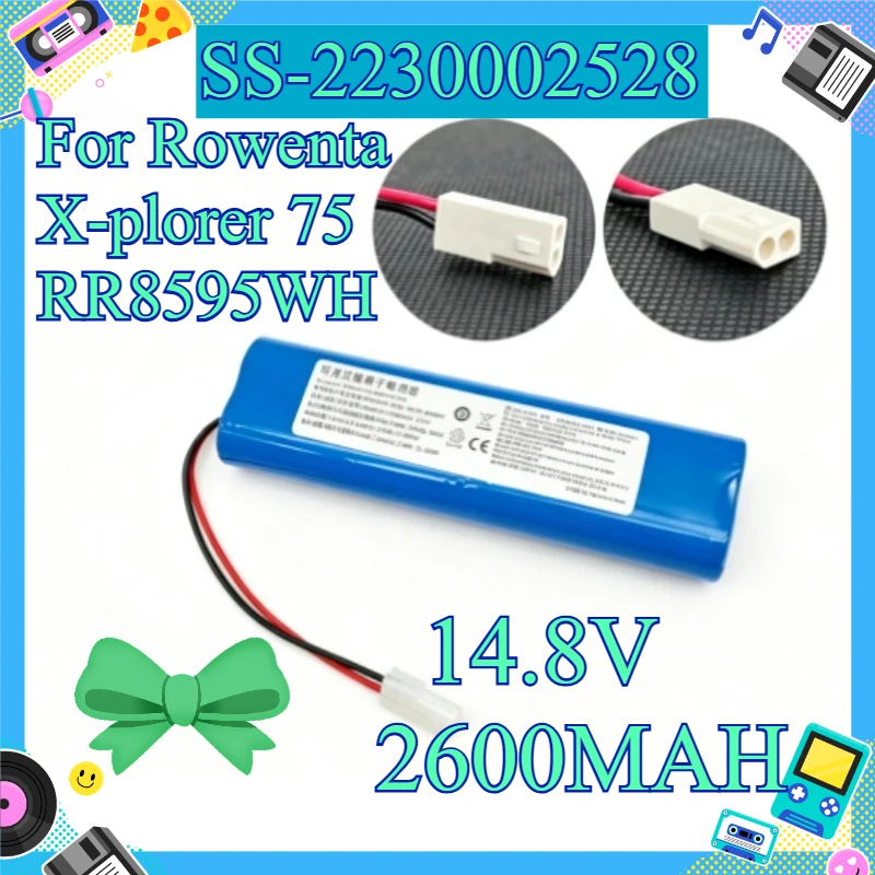 14.8V 2600MAH `Rechargeable Replacement Robot Vacuum Battery For Rowenta X‑plorer 75, RR8595WH, SS‑2230002528`