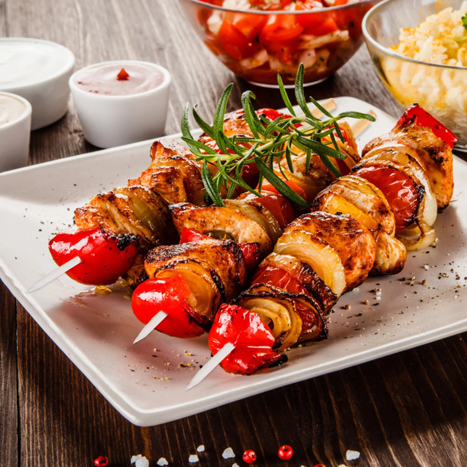 

20 Pcs Barbecue Fork BBQ Sticks with Wooden Handle Skewers Kabobs Stainless Steel