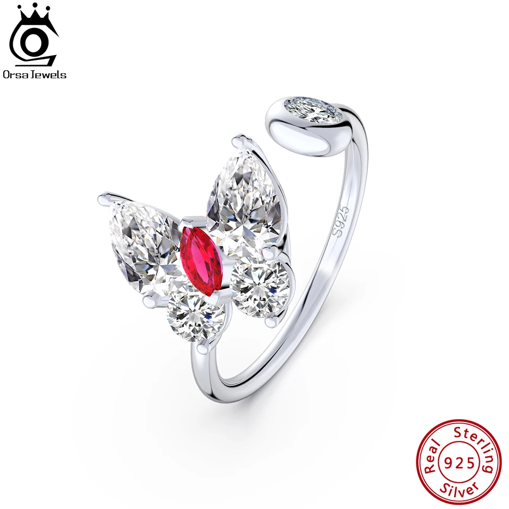 

ORSA JEWELS Elegant Butterfly Design Created Ruby Rings 925 Sterling Silver 8A Premium CZ Rings Party Jewelry for Women LZR15