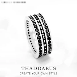 Band Ring Black CZ Pave Europe Style Vintage Jewelry Fine Jewerly For Women Men Gift In 925 Sterling Silver