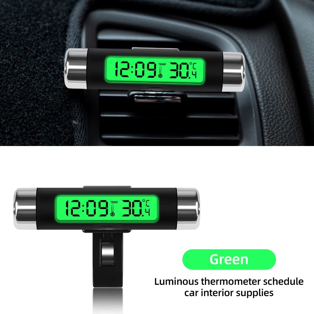 Przenośny samochodowy cyfrowy zegar LCD 2 w 1, wyświetlacz temperatury, zegar elektroniczny, termometr, cyfrowy zegar samochodowy, akcesoria samochodowe