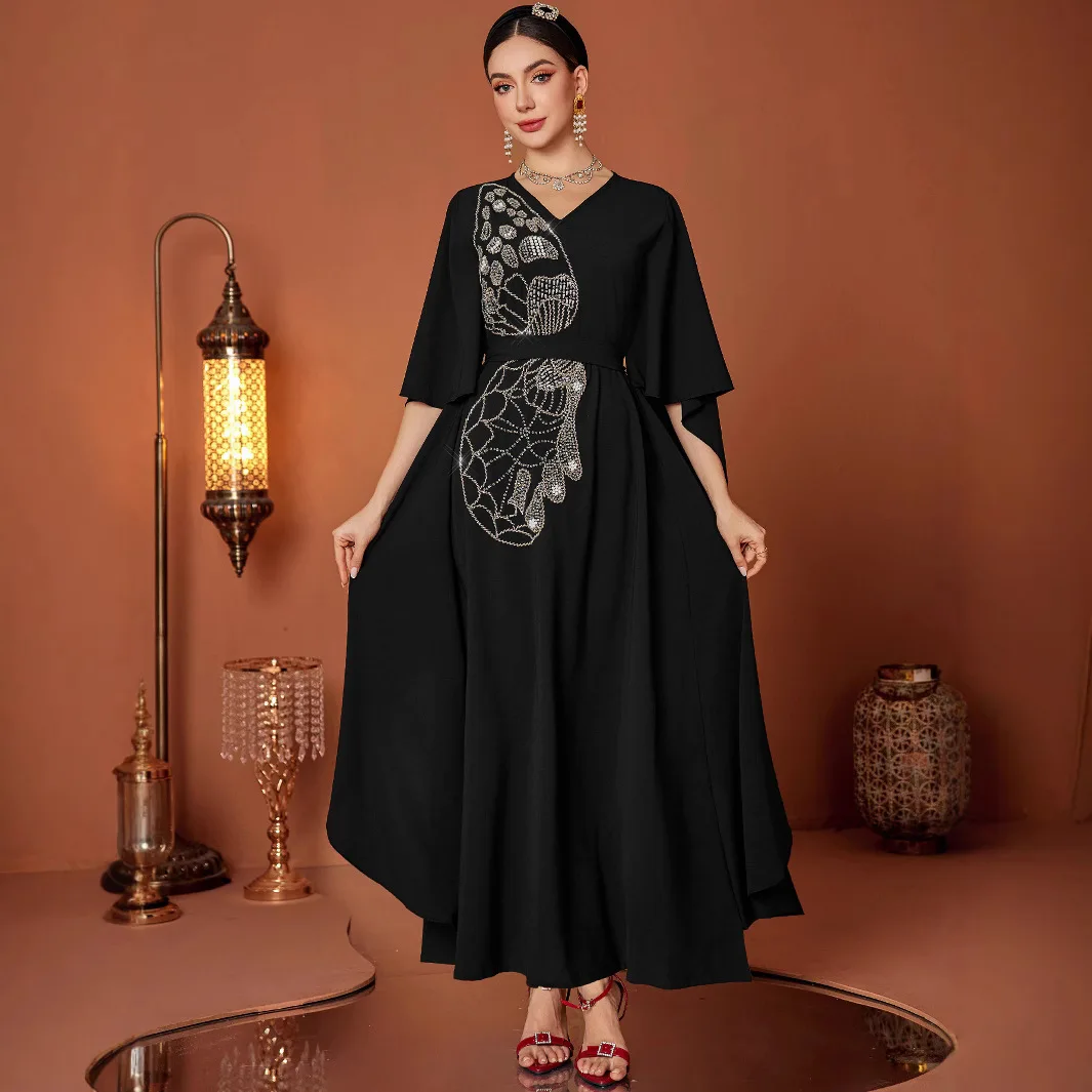 Abaya Dress Women Eid Muslim Party Dresses Beading Long Robe Jalabiya Lace Up Ramadan Morocco Dubai Kaftan Islam Vestidos 2026