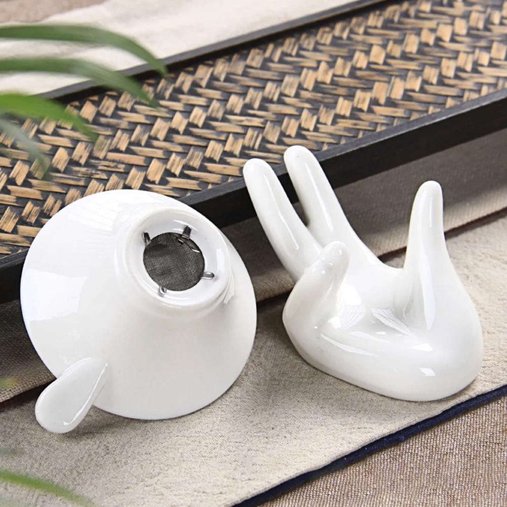 

2Sets Ceramic Tea Filter with Guanyin Hand Stand Heat Resistant for Direct Hot Tea Use Essential Teaware Accessories