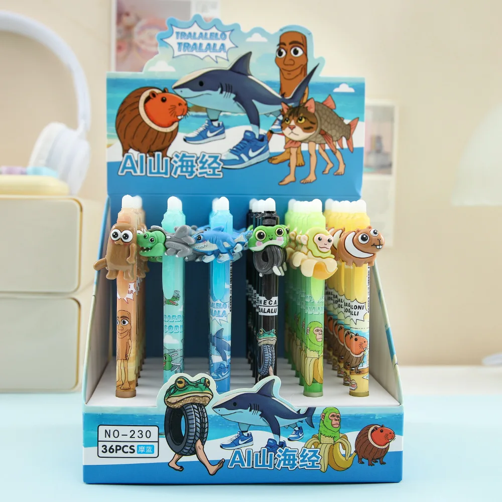 6/36 قطعة الدماغ الإيطالي Ai الحيوانات Tingtungsahur Tralalelotralala قابل للمسح الأزرق الصحافة قلم محايد اللون طالب القرطاسية هدية #5