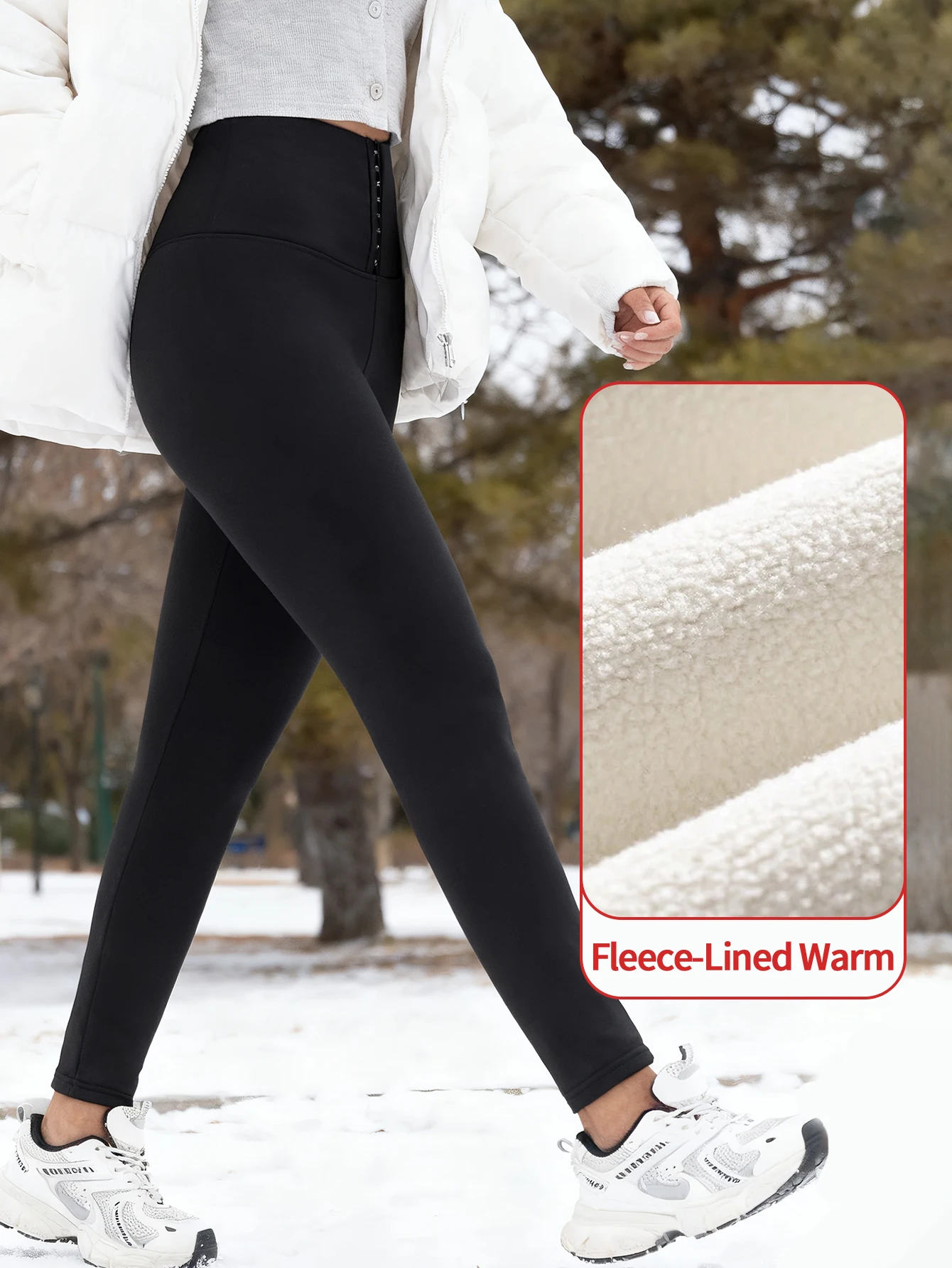 Thermische damesbroek, hoge taille met gespen, lichaamsvormende broek, comfortabel, winterbroek, met fleece gevoerd en verdikt