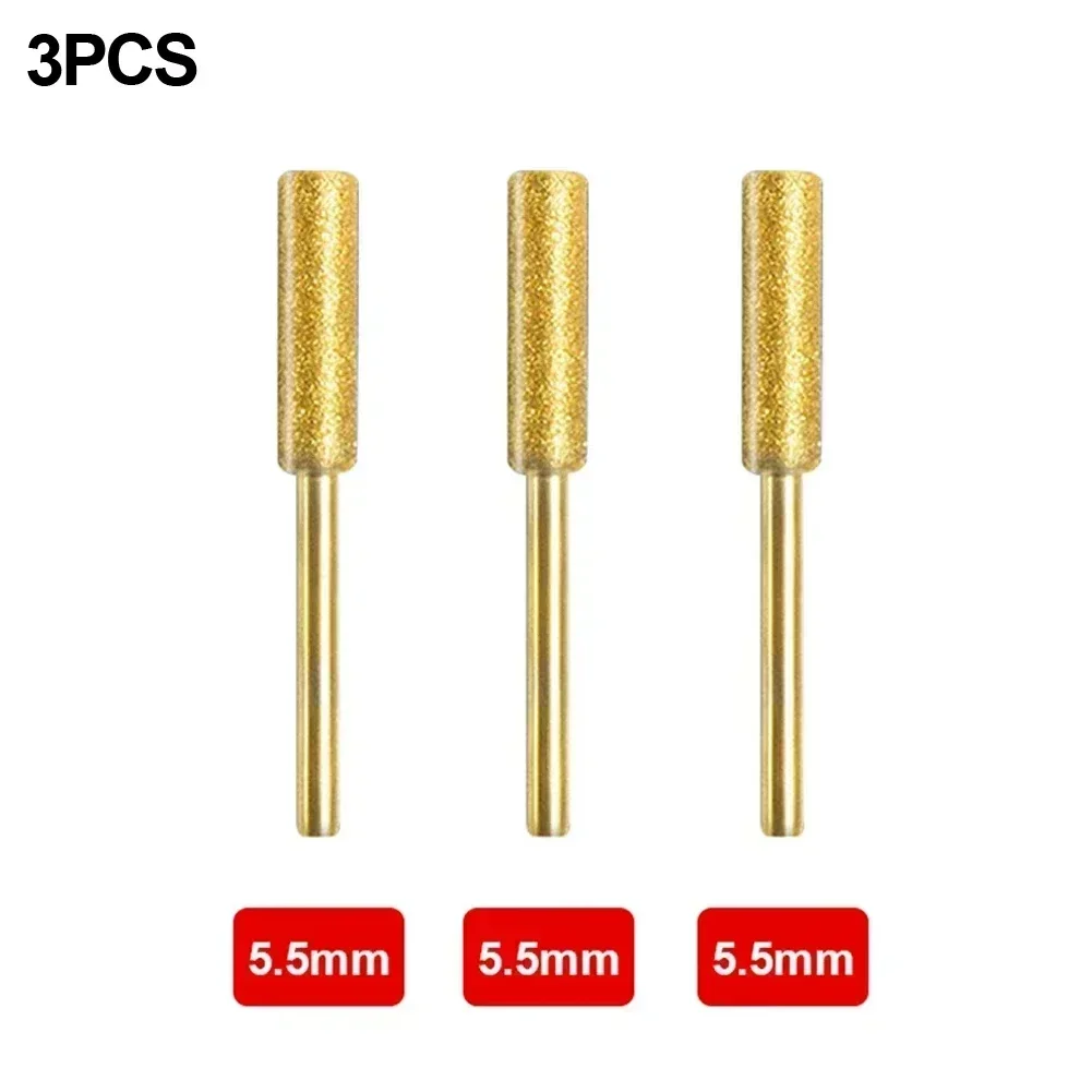 3pcs Diamond Coated Cylindrical Burr Chainsaw Sharpener Grinding Head For Hand Crank Chainsaw Chain Sharpening Rotary Tools