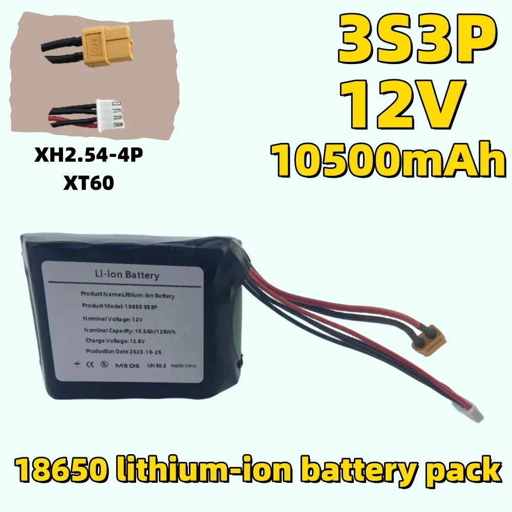 

3S3P 12V 10.5Ah 10Ah High Capacity UAV Rechargeable 12.6V Li-ion Battery for Various RC Airplane Quadrotor XH2.54-4P XT60