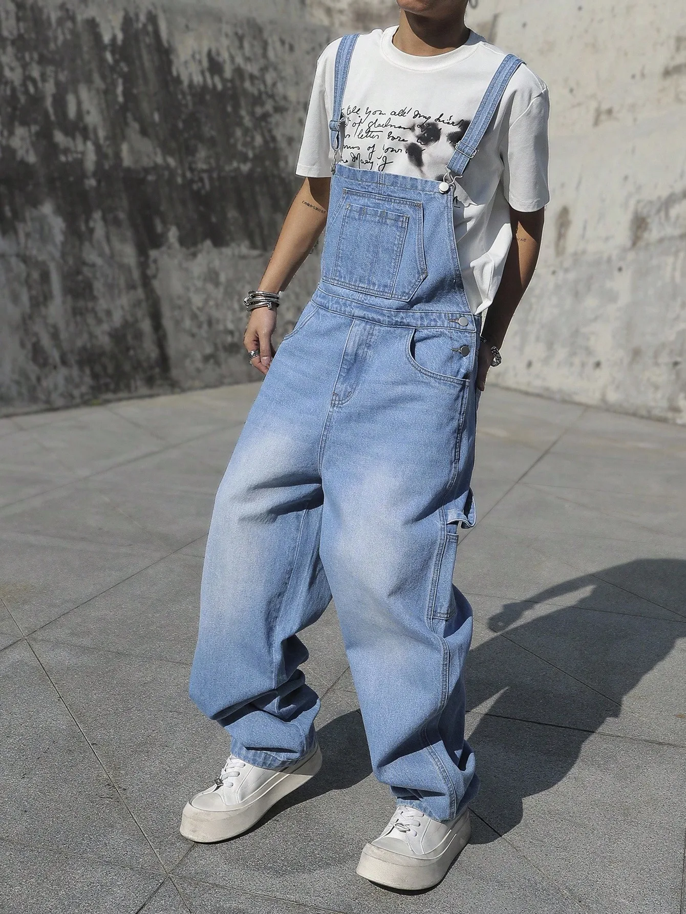 

Men's Loose Light Blue Denim Overalls, Wide-Leg Style, a Must-Have for Street Fashion Outfits jumpsuits man