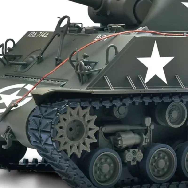 

Радиоуправляемый танк RTR 1/16 Sherman M4A3 с ИК-управлением, дымогенератором, регулировкой высоты ствола, металлическим шасси и редуктором, вращение на 360° ° Колеса для танковых тележек с подсветкой и звуком