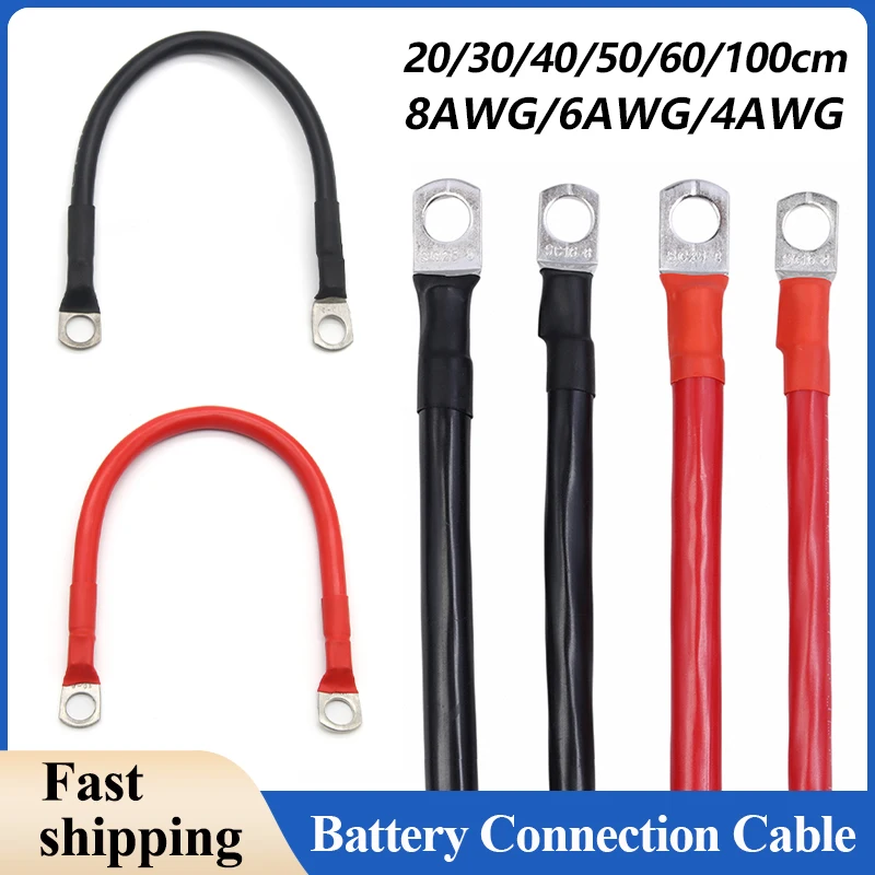 Battery Inverter Cable Set with M8 SC Terminals 8/6/4AWG Stranded Copper Cord Solar Power Connection Wire with Lug 20cm - 100cm