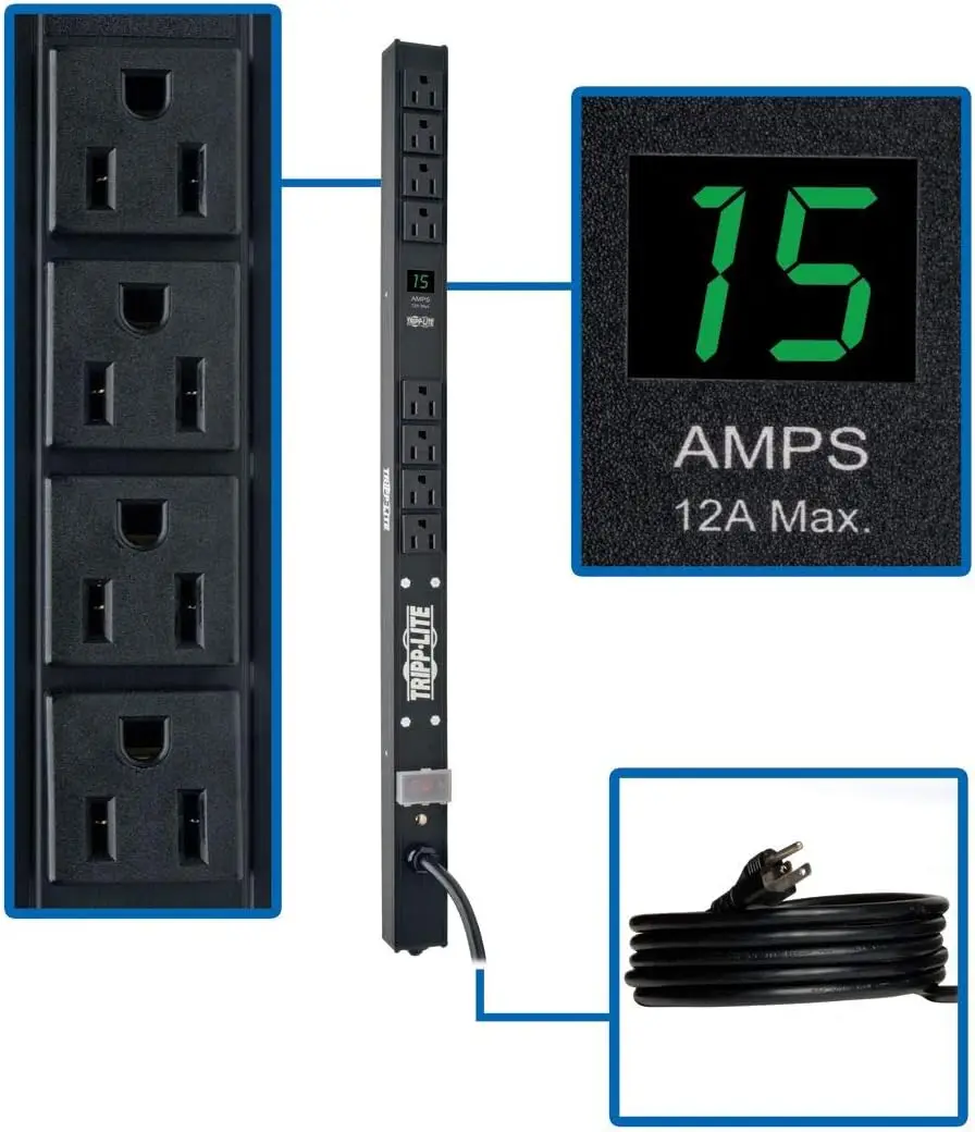 15 ft. Cord, 0U Vertical Rack-Mount Power