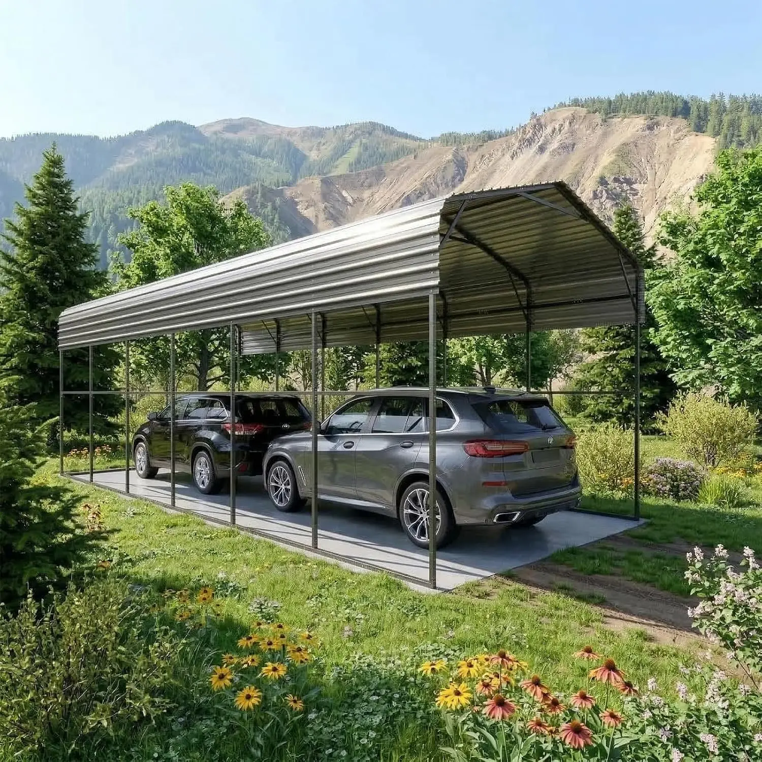 Metal Carport 14x30FT, Outdoor RV Canopy with Galvanized Steel Roof, Wind & Snow Resistant 2 Car Shelter for SUV, Customized