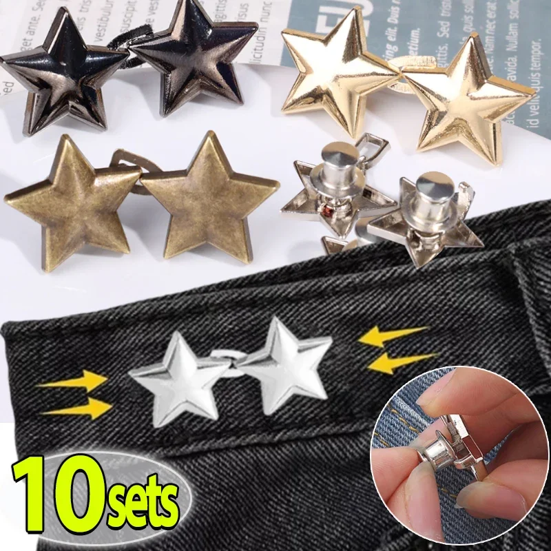 Fashion Tighten Waist Buckle Alloy Star Brooches Pins Clip Adjustable Snap Button Jeans Buttons Detachable Clothing Accessories