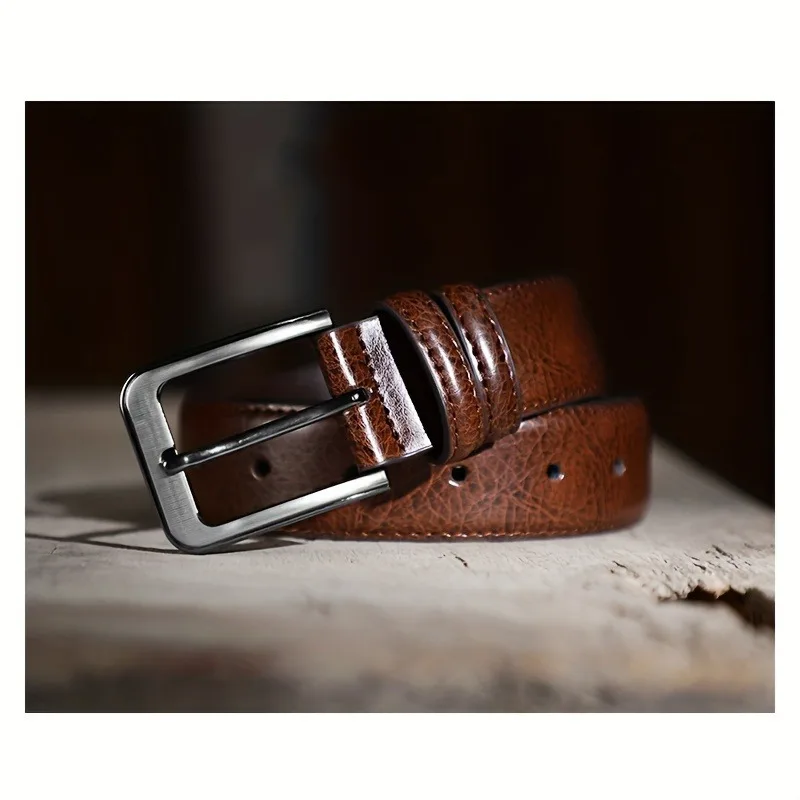 2-teiliger Luxus-Gürtel für Herren PU-Ledergürtel Metall-Dornschließe Hochwertige Marken-Designer Taillengürtel für Jeans Übergröße – Detail 4