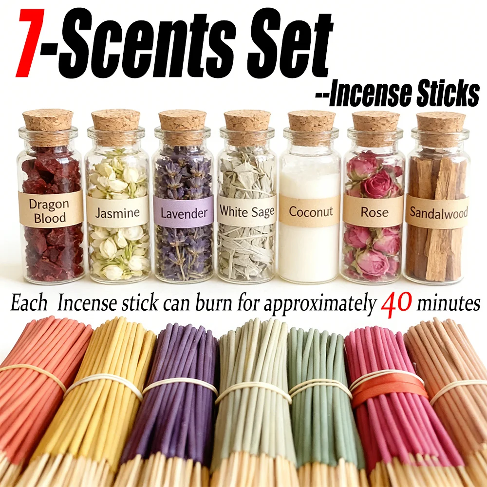 Exquisites Räucherstäbchen-Set aus der Oriental Fantasy-Serie, 22 cm lange Räucherstäbchen, enthält Lavendel, Sandelholz, Weißer Salbei, Drachenblut, Kokosnussduft, Jasmin, Rose, langanhaltender Duft,