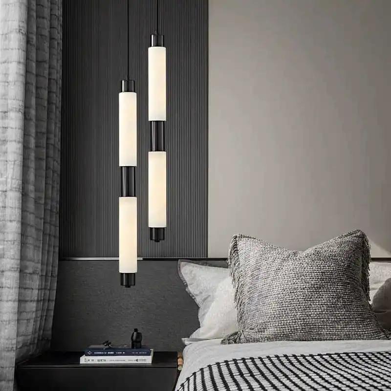 Simple LED Bedroom Bedside Naturalmarble Alabaster Chandelier Designer Minimalist Living Room Dining Room Pendant Lamp Fixture