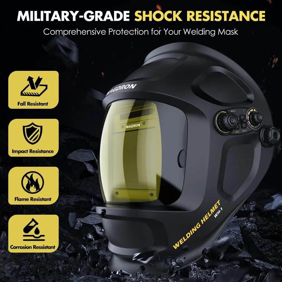 Darkening Welding Helmet Large View 3.94 x 3.66, True Color Welding Hood Optical Clarity, 4 Arc Sensor Solar Battery Powered, Wi