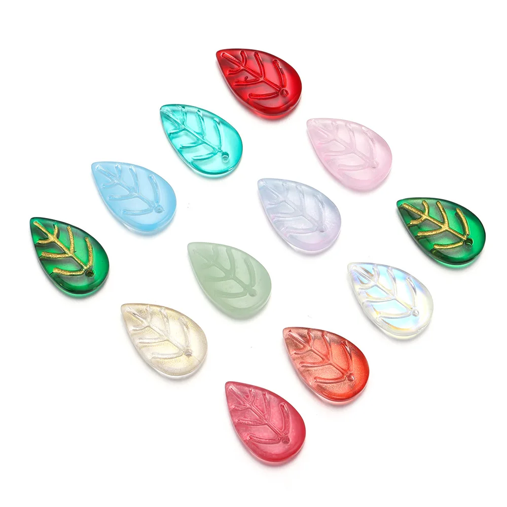 30pcs/lot Glass Flower Leaf Shape Pendants Colorful Plant Loose Pendants Bead For Handmade Jewelry Making Diy Crafts Findings