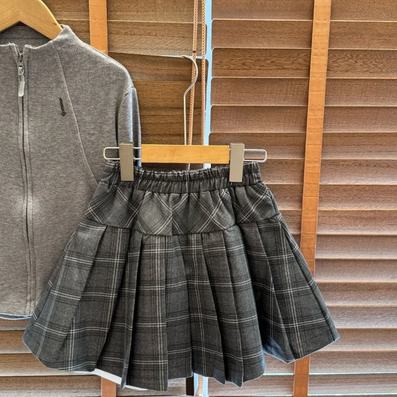Girls' Dress for Middle and Large Sizes2025Autumn New College Style Pleated Skirt Set
