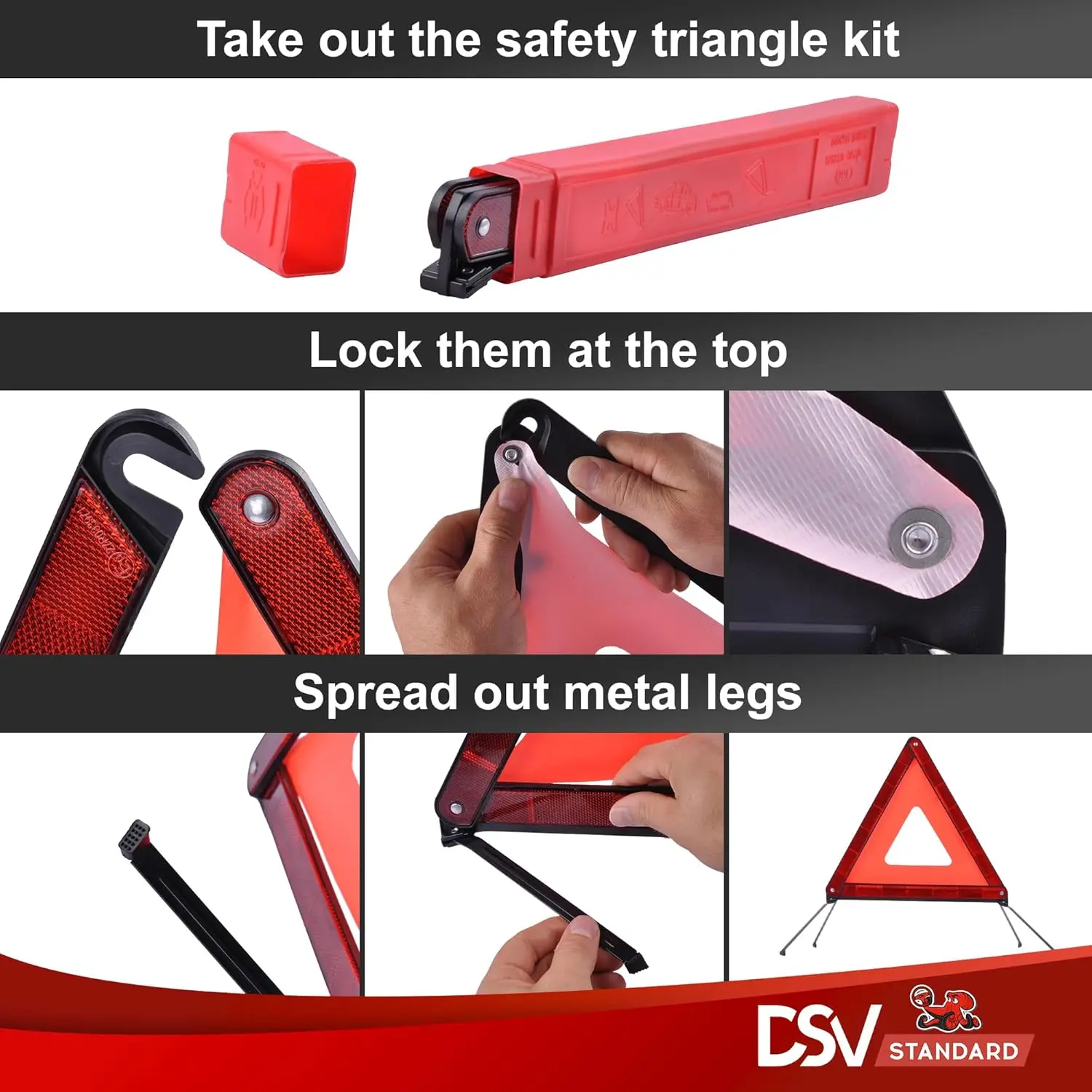 3-Pack Standard Reflective Emergency Warning Triangle - Car Breakdown Warning w/ Packaging, Night Warning Essential