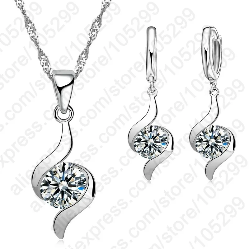 

Luxury Shinny CZ Pendant Women Jewelry 925 Sterling Silver Necklace/Earring Classic Bridal Wedding Jewelry Set