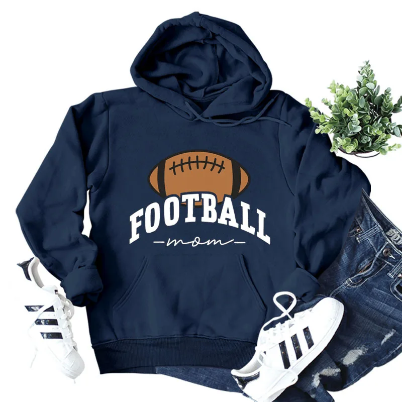 

FOOTBALL MOM American edition and American Round Neck Fashion Autumn Winter Rugby Undershirt Ladies Long-sleeved Sweatshirt