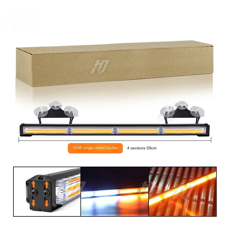 Car Cob Strip Flash Light Led Bumper Light Engineering Vehicle Lane Light Single Row 4-Section Ceiling  Long Row Warning