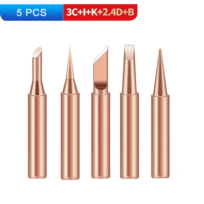 5Pcs I+B+K+2.4D+3C Soldering Iron Head Copper 900M Soldering Iron Head Set Inside Hot Bare Copper Electric Soldering Iron Tip