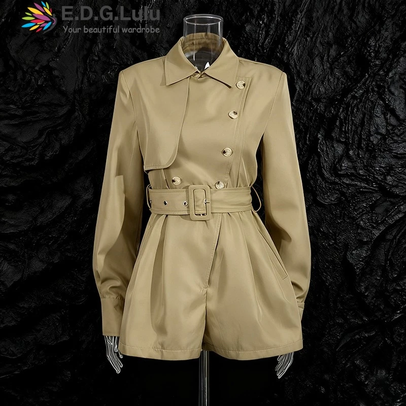 

EDGLuLu повседневная уличная короткая ветровка женская, осень 2022, новый комбинезон с отложным воротником и длинными рукавами, шорты 1014