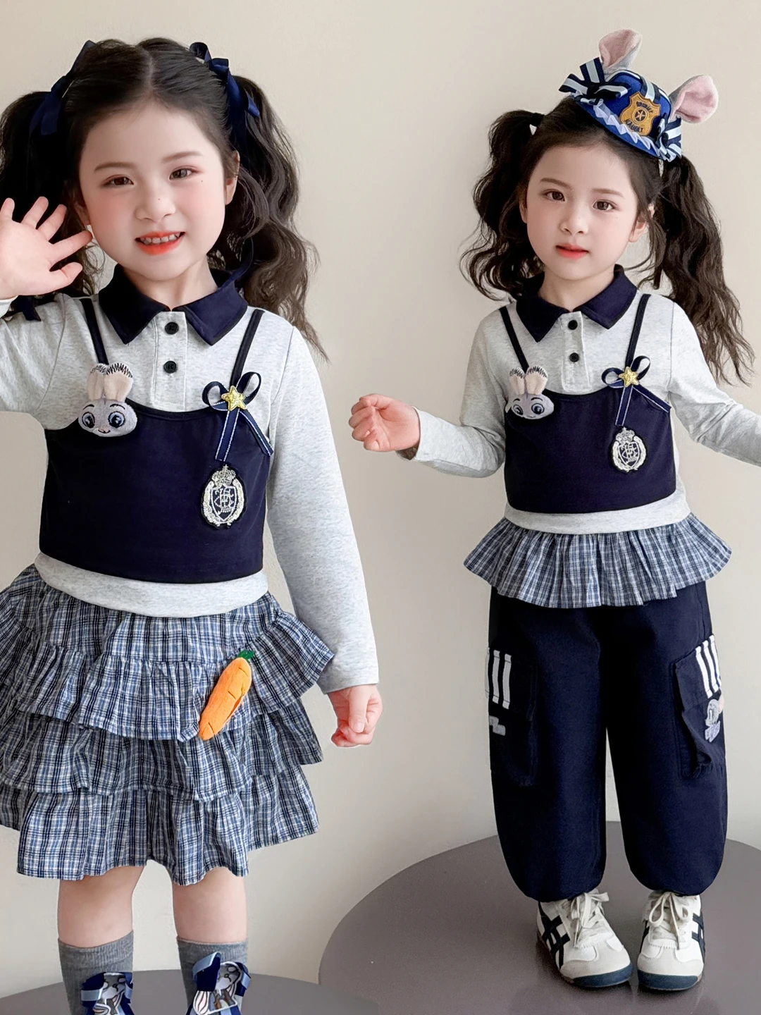 

Spring Autumn Judy Rabbit Police Officer Outfit Girls Set Fashionable Workwear Pants Long Sleeve Breathable Two Piece Set