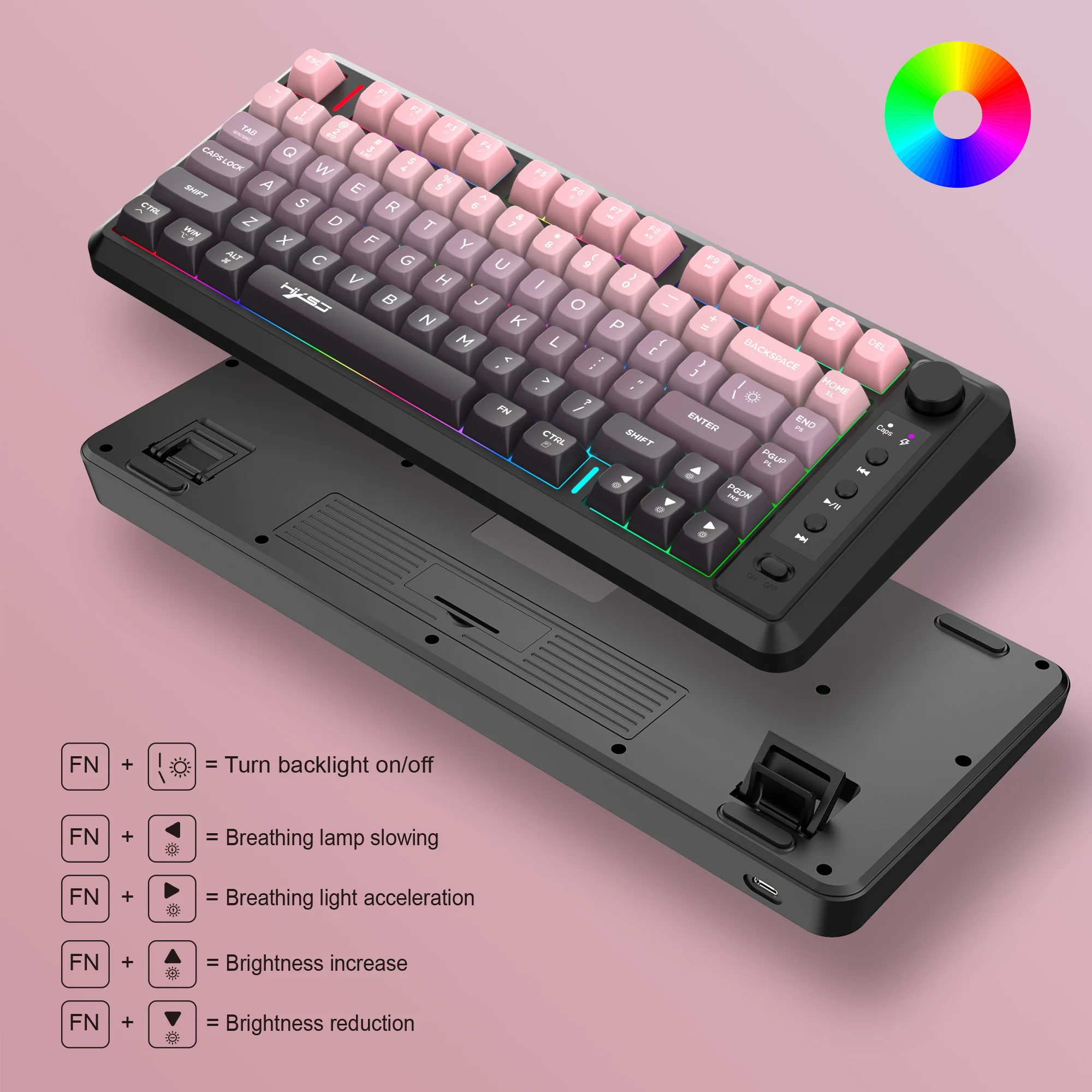 HXSJ L400 3모드 무선 필름 키보드 그라데이션 볼캡 81키 충전식 컬러풀 소형 사무용 게임 키보드