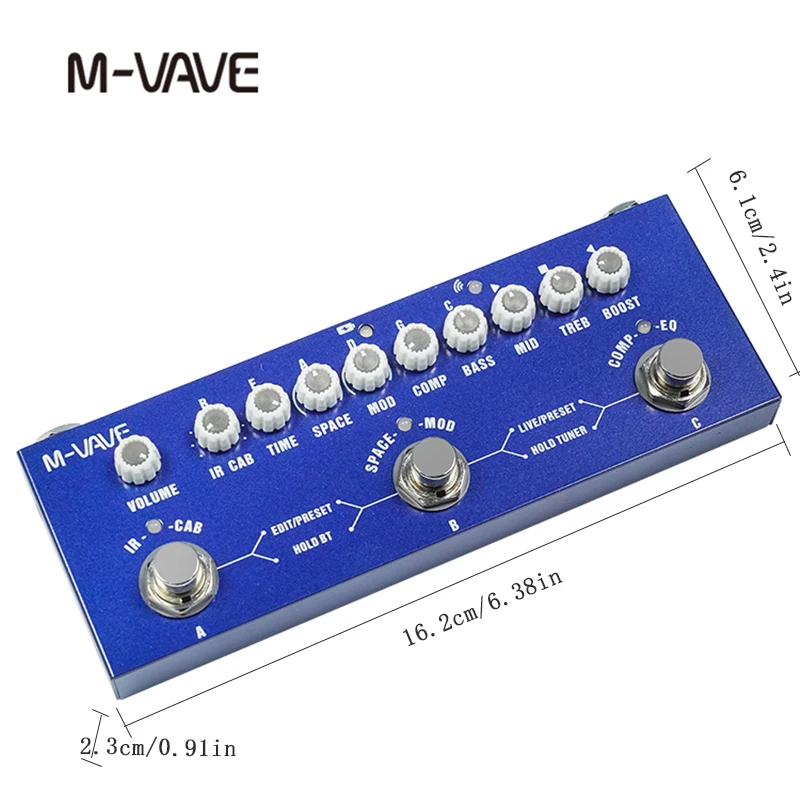 M-VAVE CUBE BABY BASS Multi-Effekt-Pedal, Bass-Verstärker-Modulator mit IR-Gehäusesimulation, Eingebauter Tuner